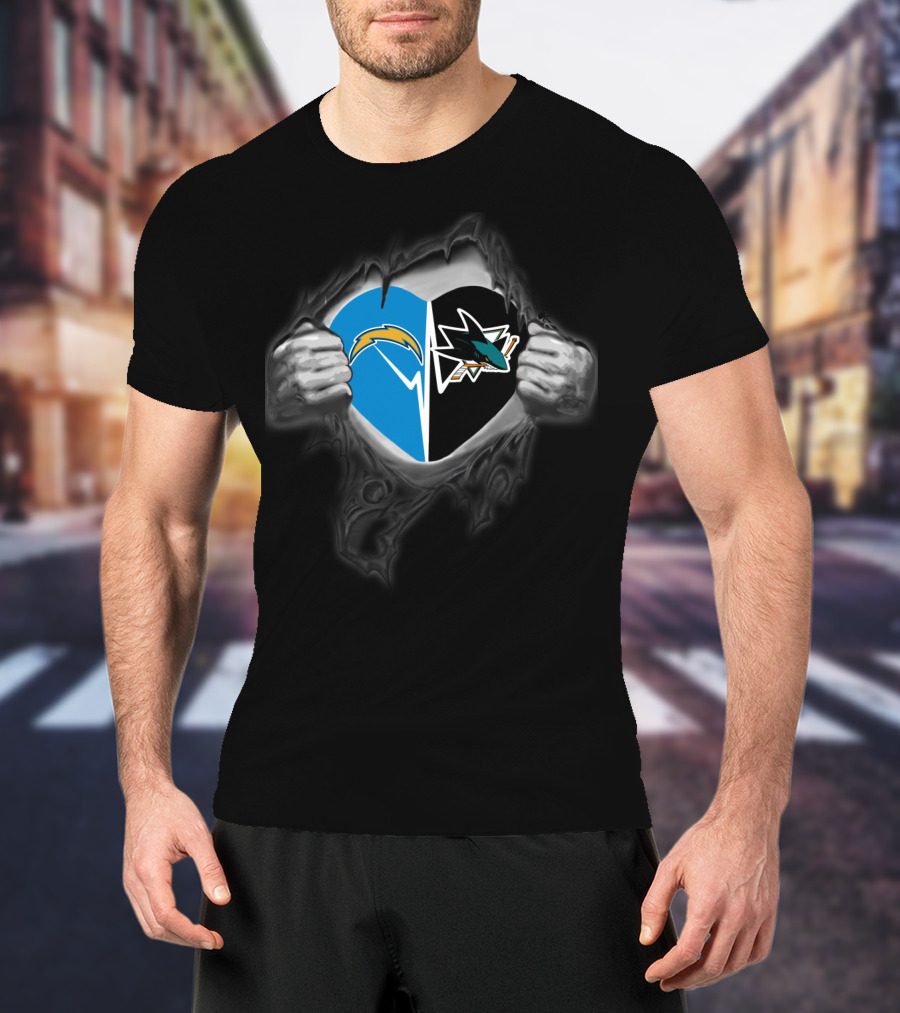 Chargers San Jose Sharks Heart Logo Peeling T-Shirt