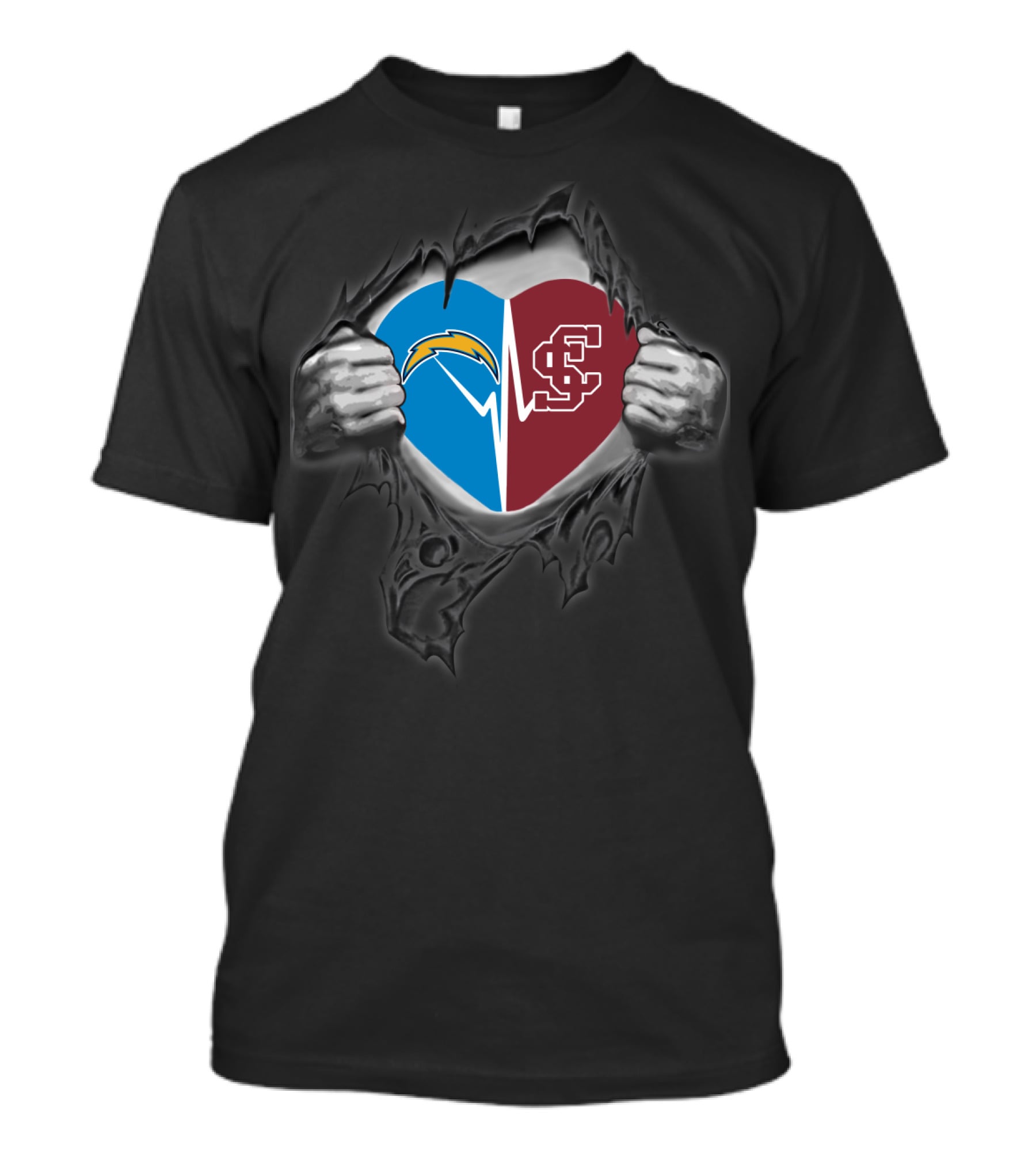 Chargers Santa Clara Broncos Heart Pullover T-Shirt