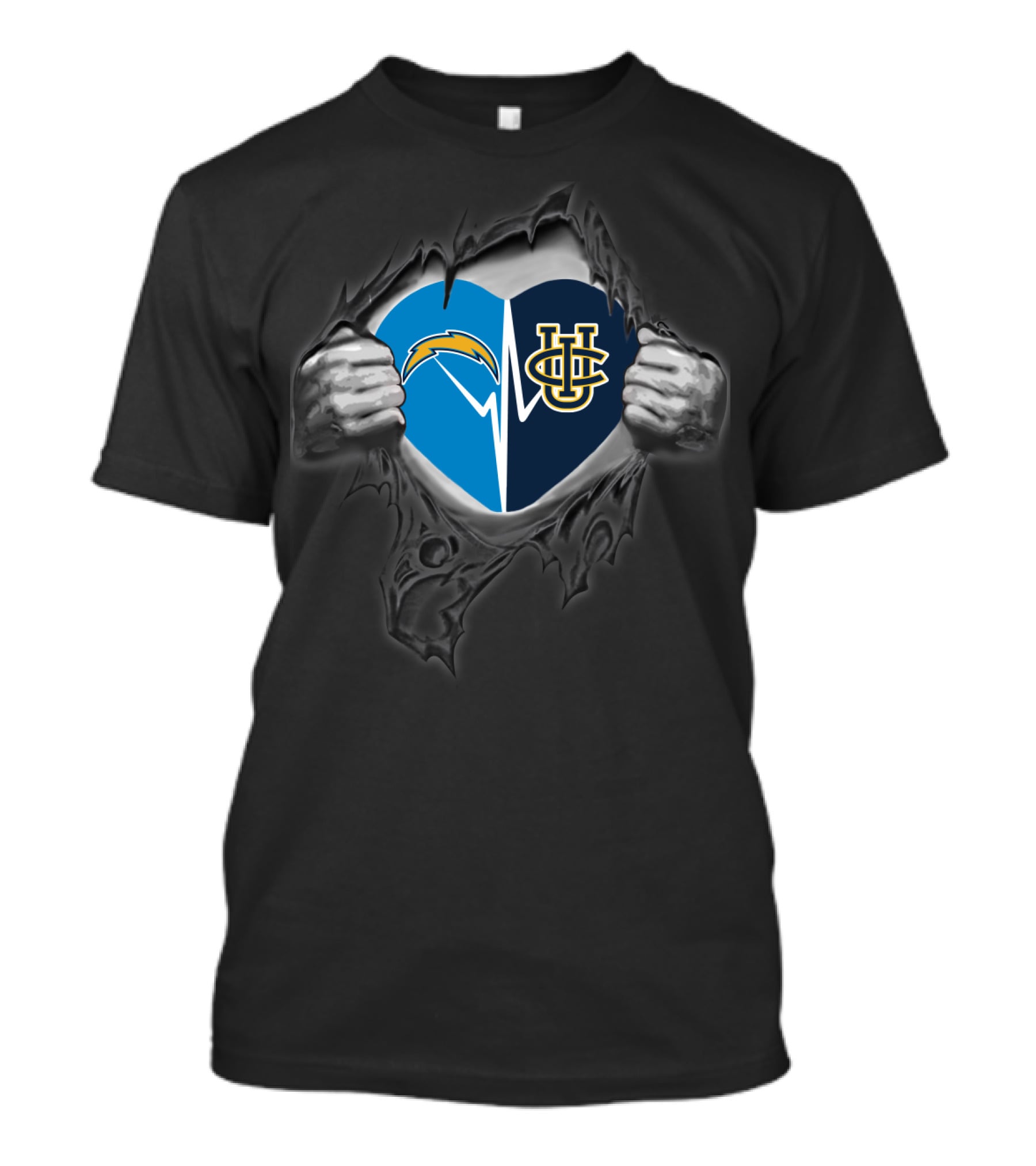 Chargers Heart Uc Irvine Anteaters Logo Rip T-Shirt