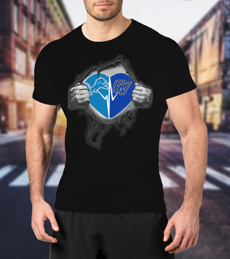 Detroit Lions And Grand Valley State University Lakers Heart T-Shirt