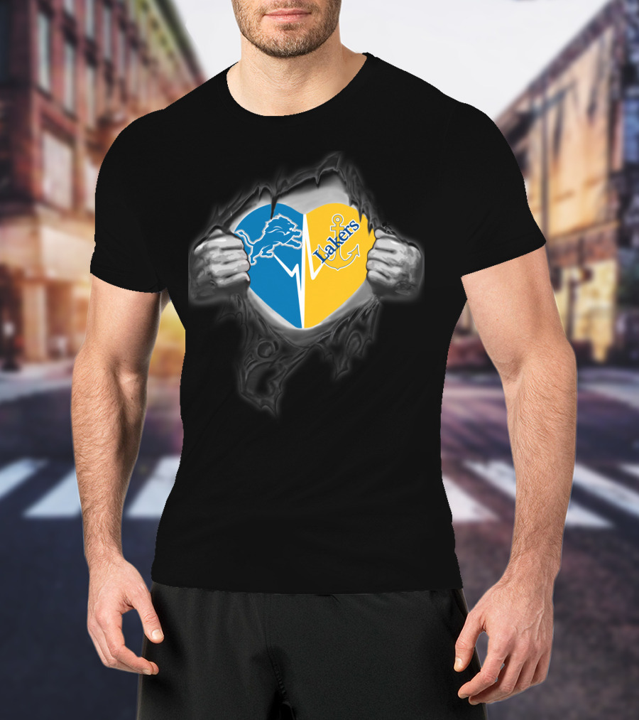 Detroit Lions Lake Superior State Lakers Heart Logo Fusion T-Shirt