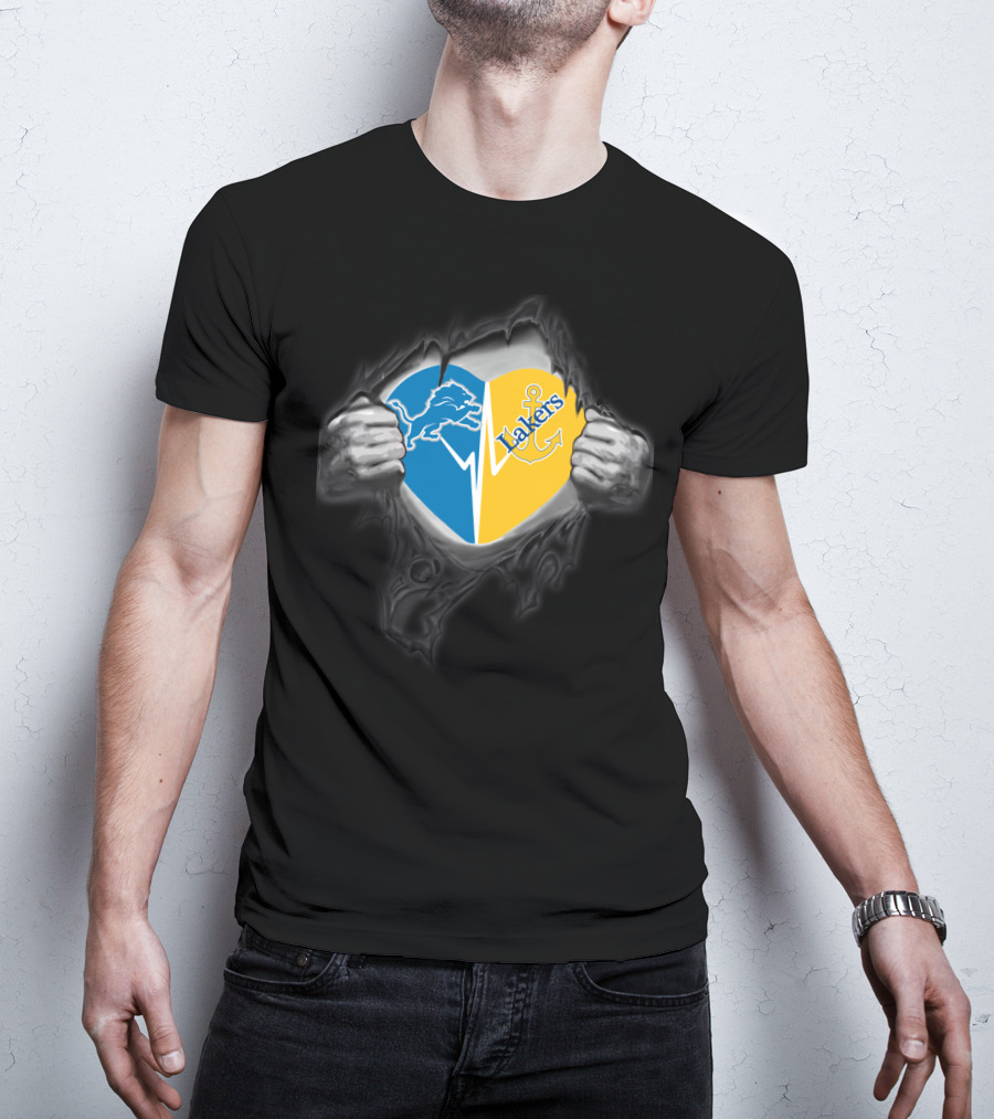 Detroit Lions Lake Superior State Lakers Heart Logo Fusion T-Shirt