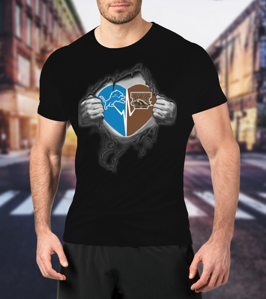 Detroit Lions And Western Michigan Broncos Heart T-Shirt