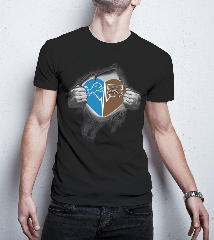Detroit Lions And Western Michigan Broncos Heart T-Shirt