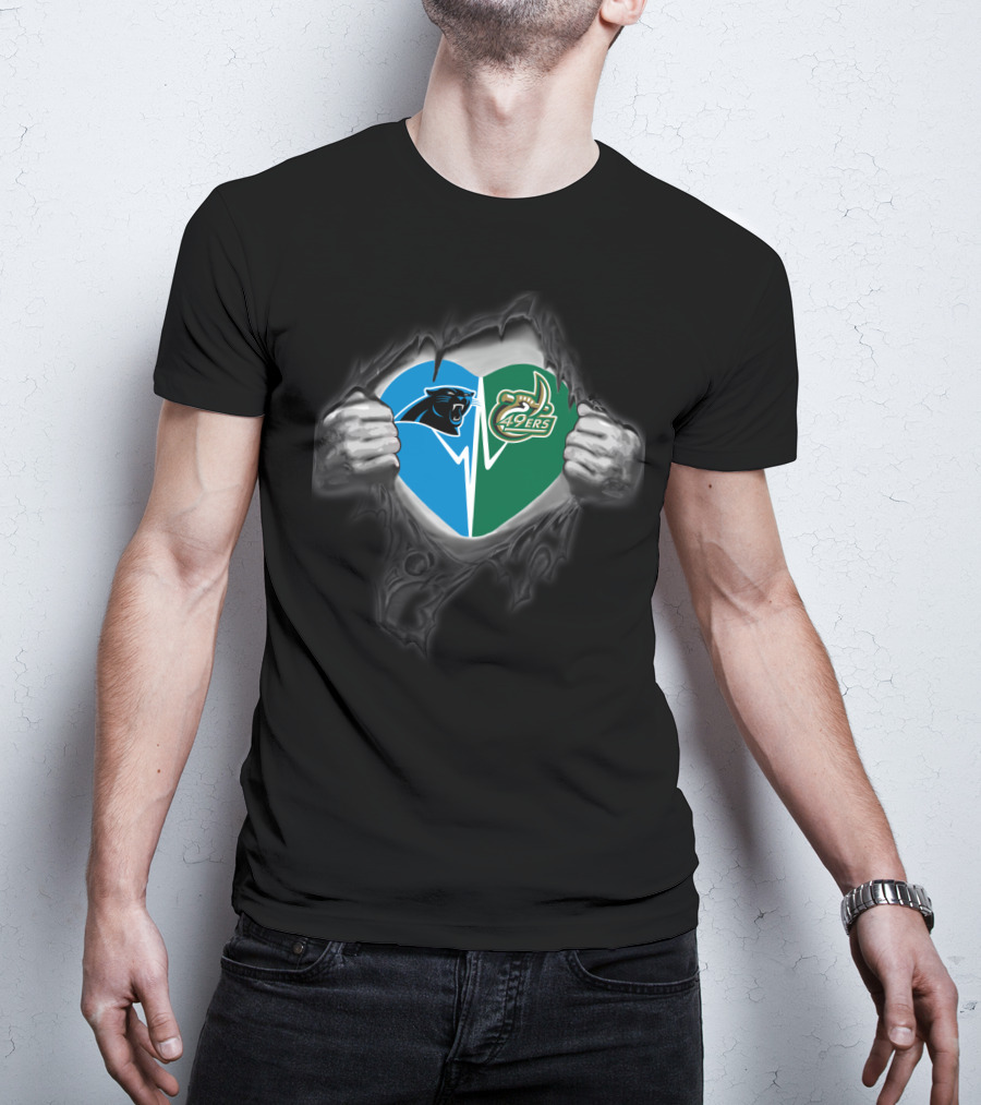 Carolina Panthers And Charlotte 49ers Heart T-Shirt