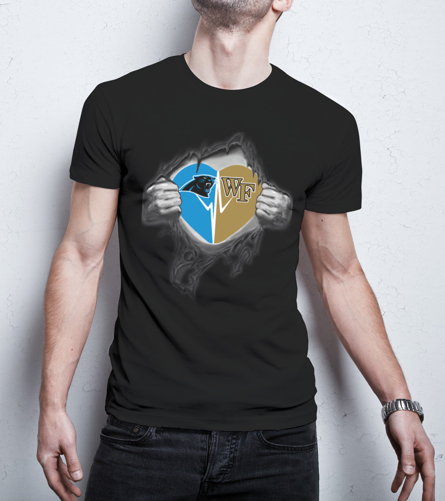Carolina Panthers Wake Forest Heart Logo Tear T-Shirt