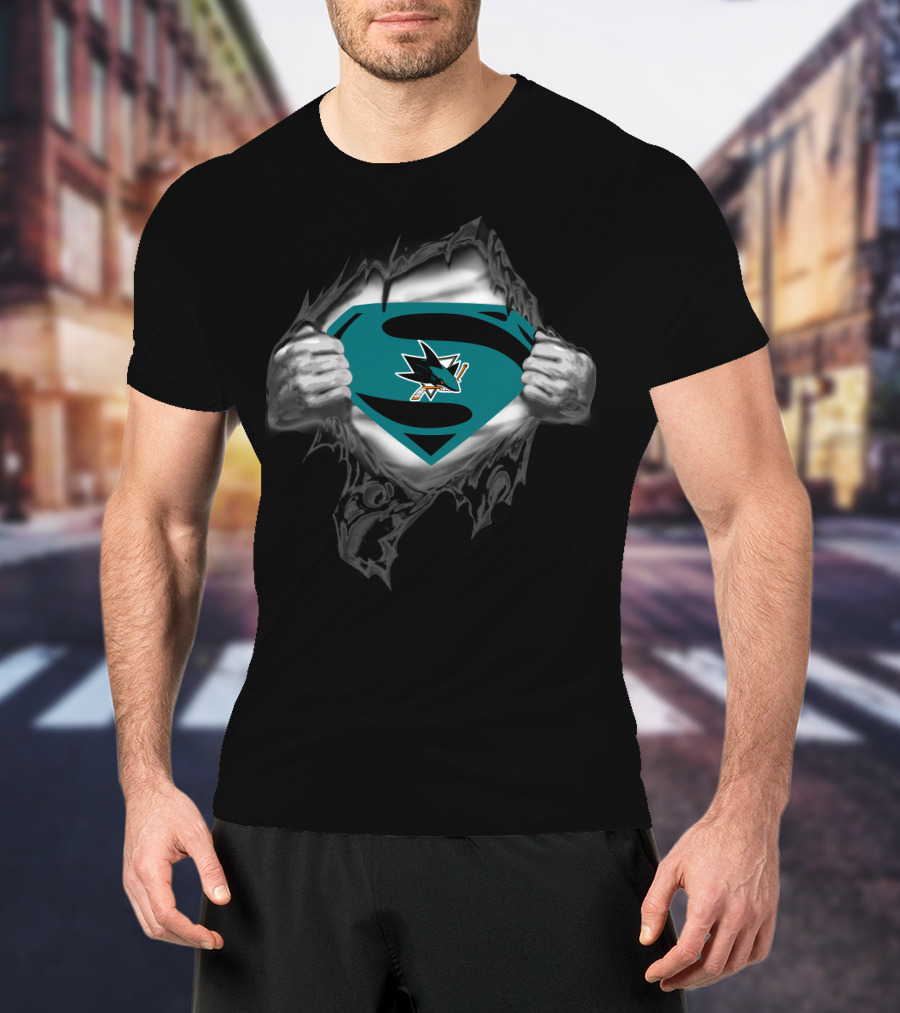 Superman San Jose Sharks Logo Tear Open T-Shirt