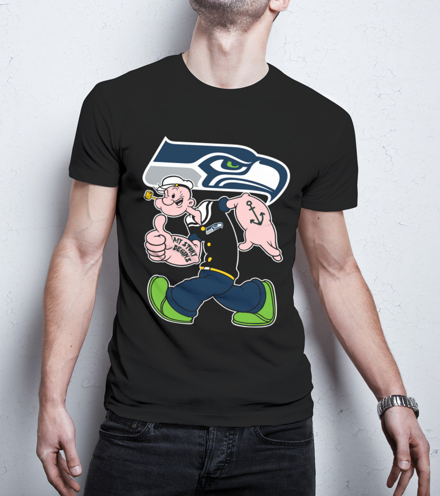 Seattle Seahawks Popeye Anchor Cartoon T-Shirt