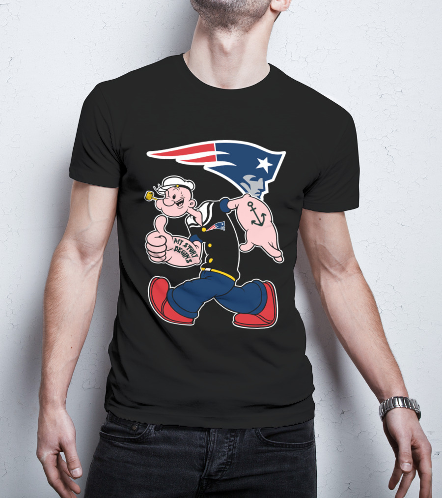 New England Patriots My Story Begins Popeye Navy Sailor Iconic Cartoon Football T-Shirt