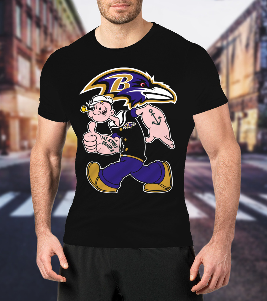 Baltimore Ravens Popeye Cartoon Character Nfl Crossover My Story Begins T-Shirt