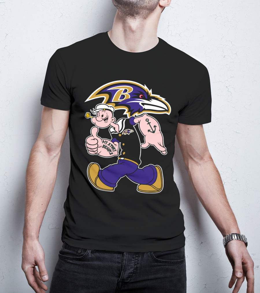 Baltimore Ravens Popeye Cartoon Character Nfl Crossover My Story Begins T-Shirt