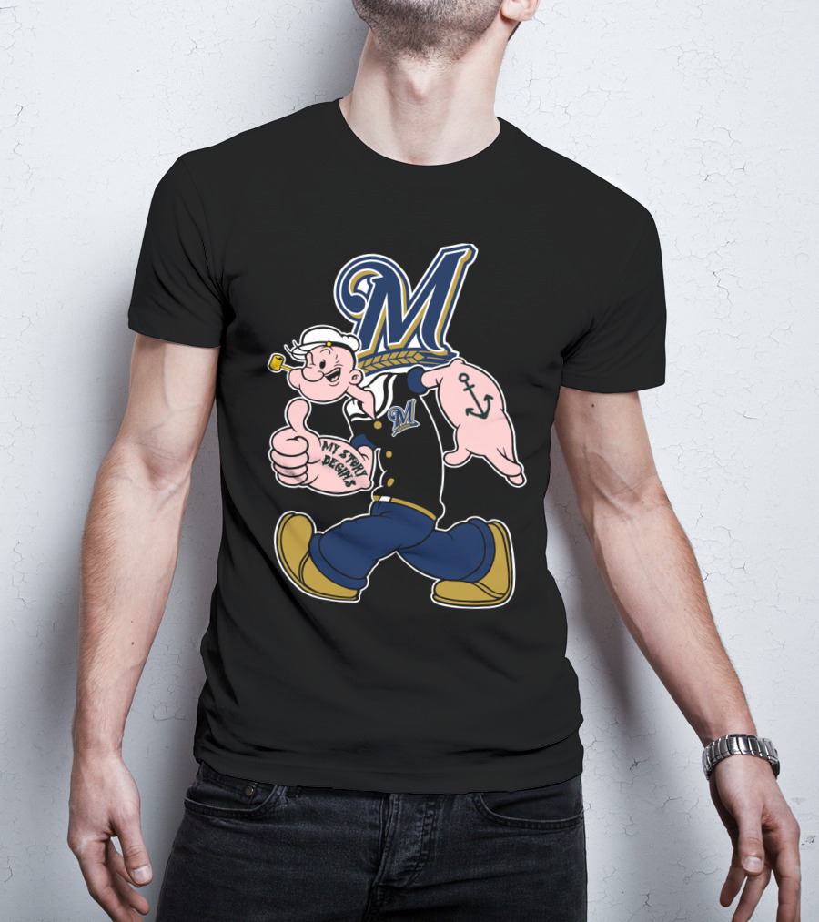 Milwaukee Brewers Popeye Anchor Baseball T-Shirt