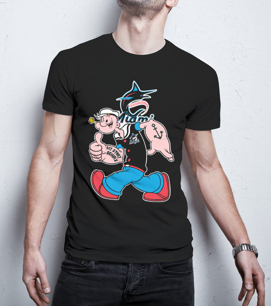 Miami Marlins Popeye Baseball Crossover Mystorydesigns T-Shirt