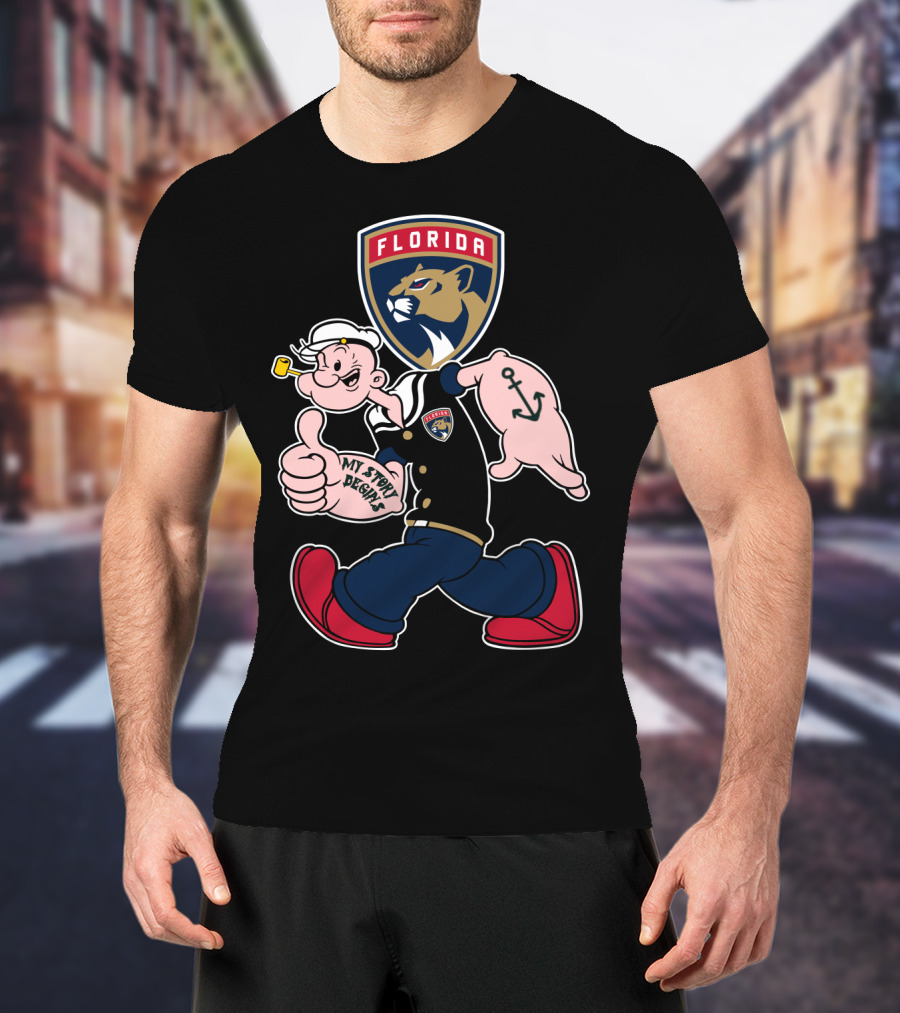 Florida Panthers Popeye Anchor Patch Thumbs Up T-Shirt
