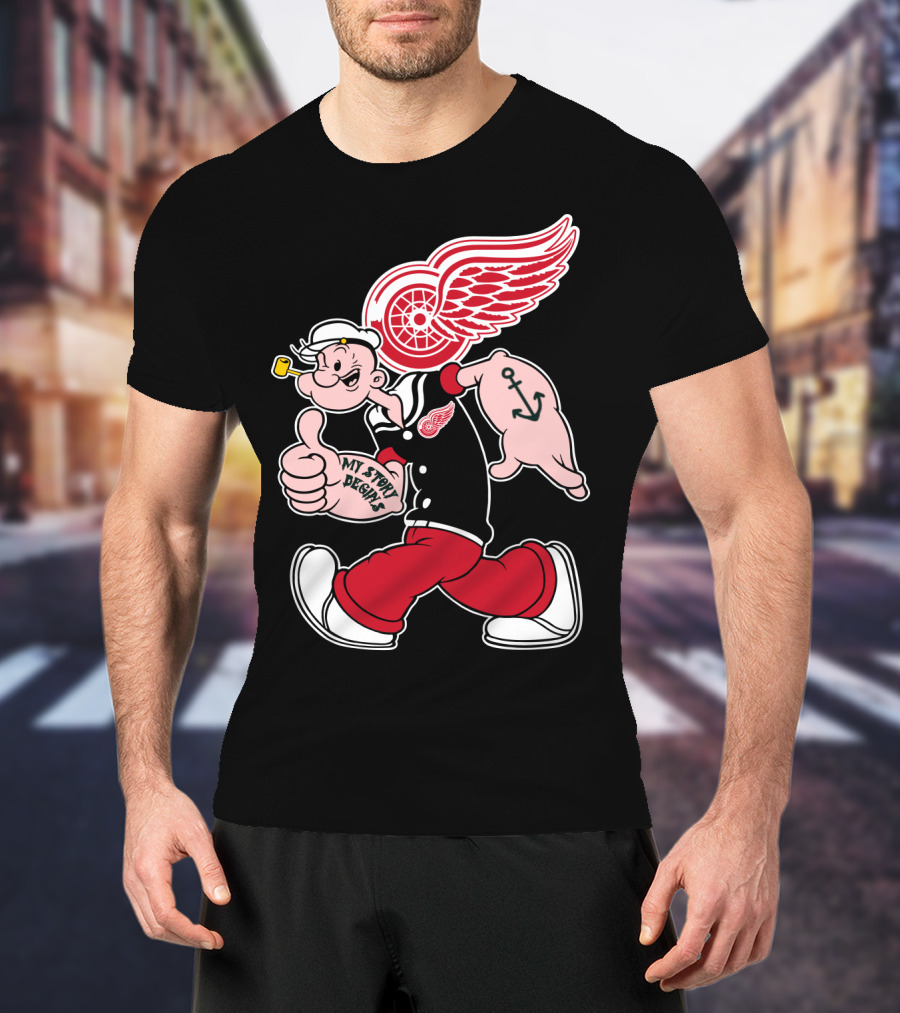 Popeye Detroit Red Wings My Story Begins Anchor 81 T-Shirt
