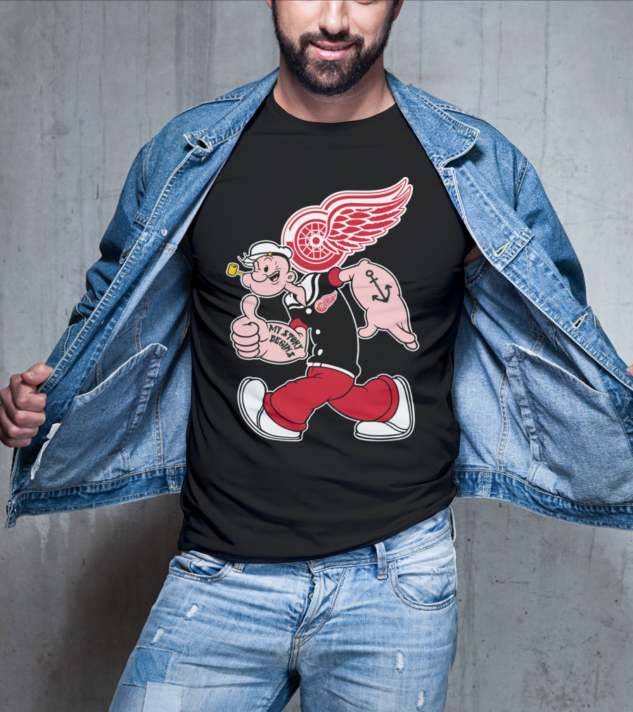 Popeye Detroit Red Wings My Story Begins Anchor 81 T-Shirt