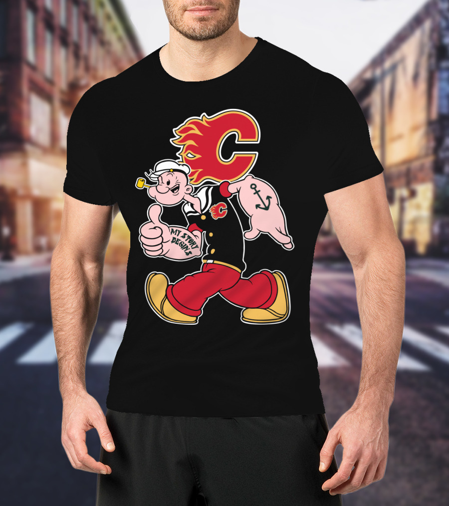 Calgary Flames Popeye My Story Begins Anchor 87 T-Shirt