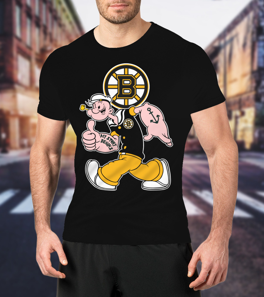 Boston Bruins Crossover With Cartoon Sailor 1989 T-Shirt