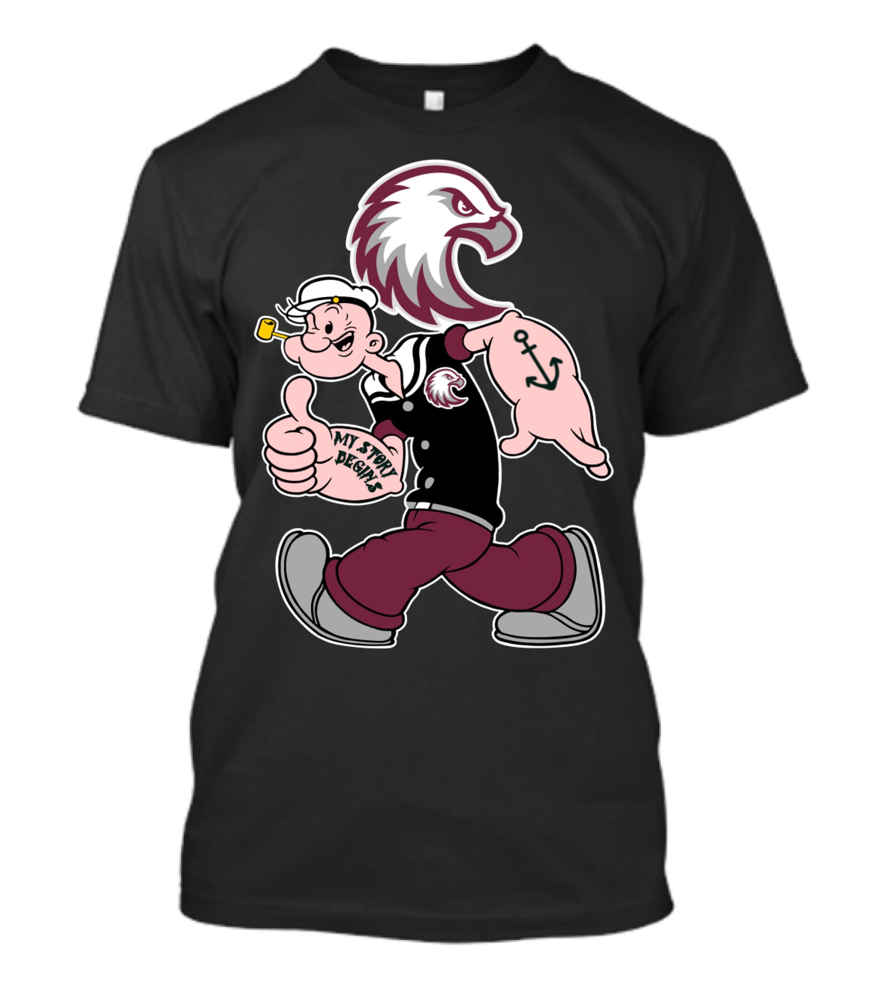 Augsburg Auggies My Story Designs Popeye Eagle Anchor T-Shirt