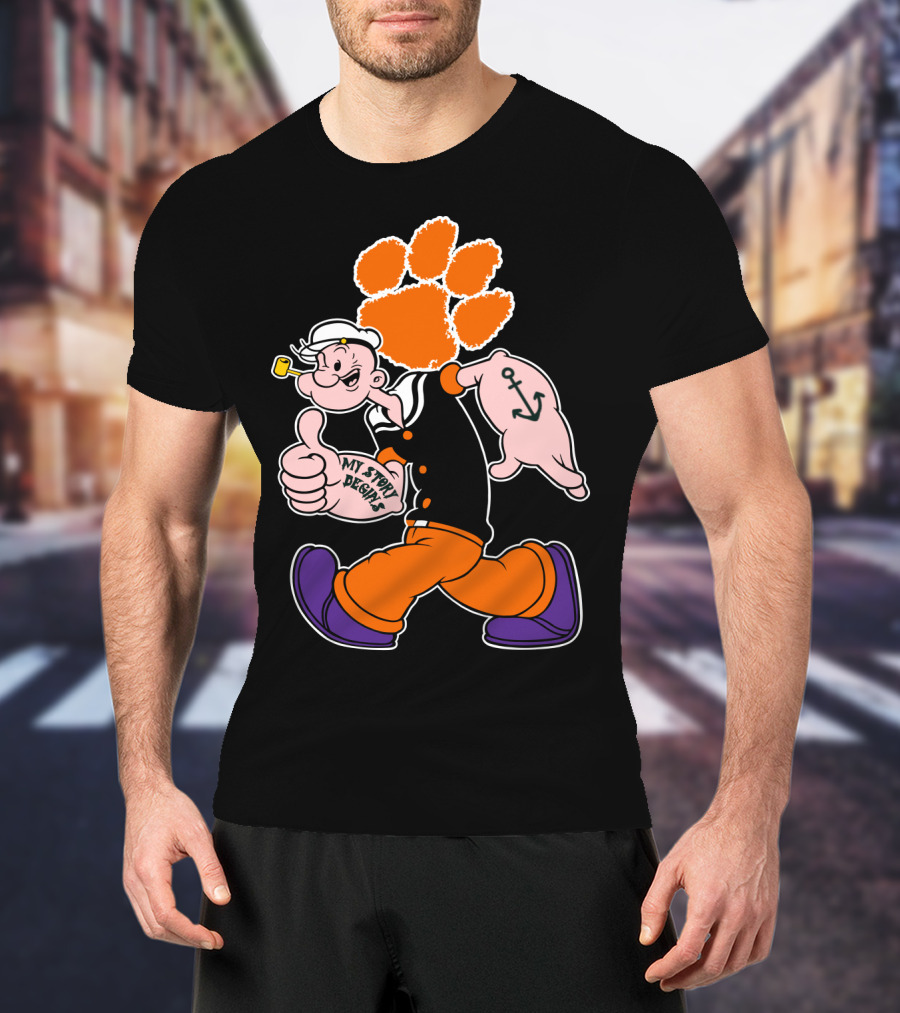 Clemson Tigers My Story Begins Anchor Imagery Running Popeye With Paw Print T-Shirt
