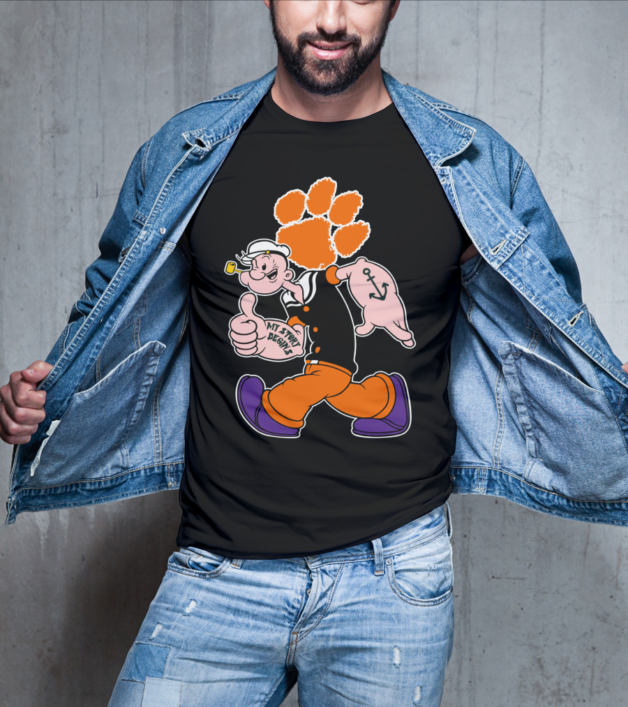 Clemson Tigers My Story Begins Anchor Imagery Running Popeye With Paw Print T-Shirt