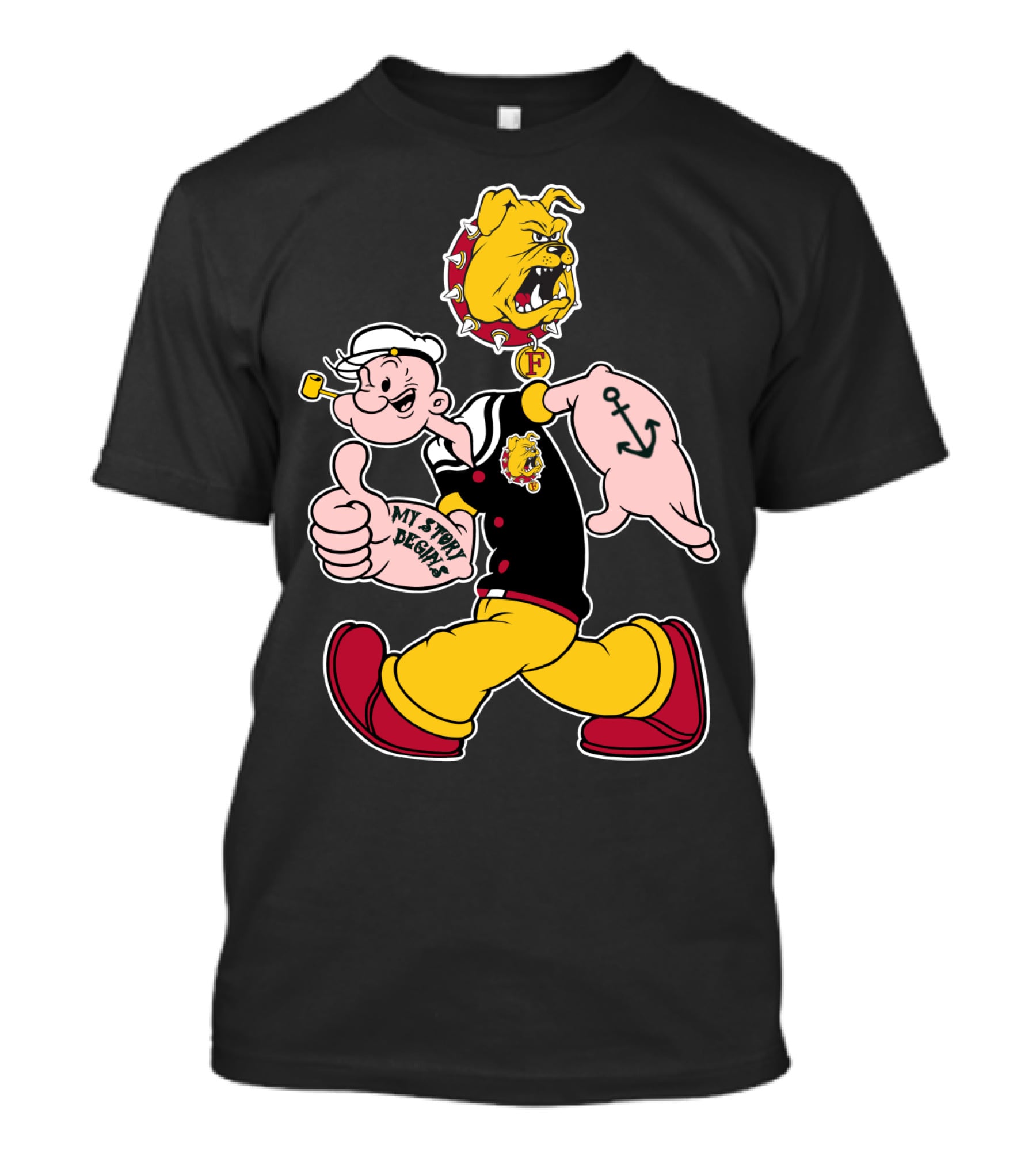 Ferris State Bulldogs My Story Begins Popeye Bulldog T-Shirt