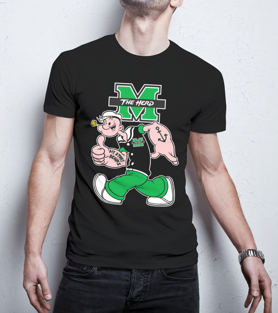 Marshall Thundering Herd The Herd M Logo And Popeye My Story Designs T-Shirt