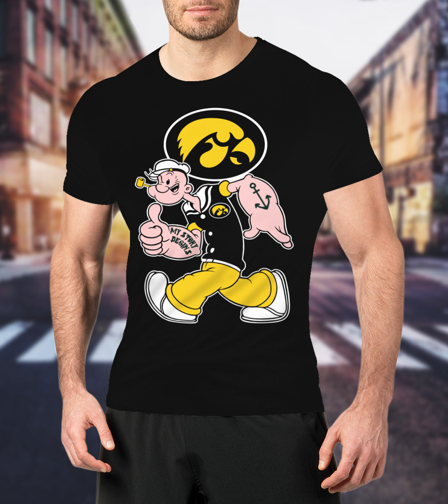 Iowa Hawkeyes My Story Designs Popeye Thumbs Up Anchor Tattoo T-Shirt