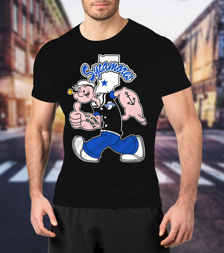 Sycamore Indiana State Sycamores My Story Begins Popeye Anchor T-Shirt