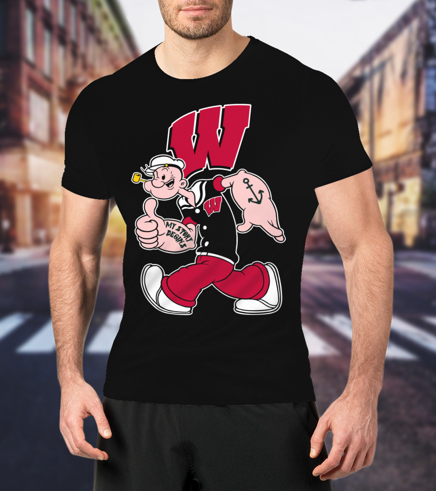 Wisconsin Badgers W Logo With Popeye Character T-Shirt