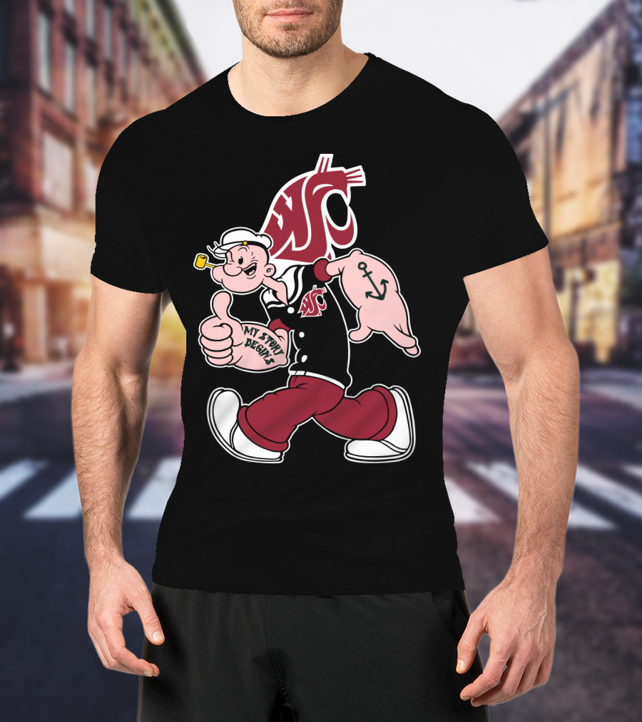 My Story Begins Popeye Washington State Cougars Anchor Tattoo T-Shirt