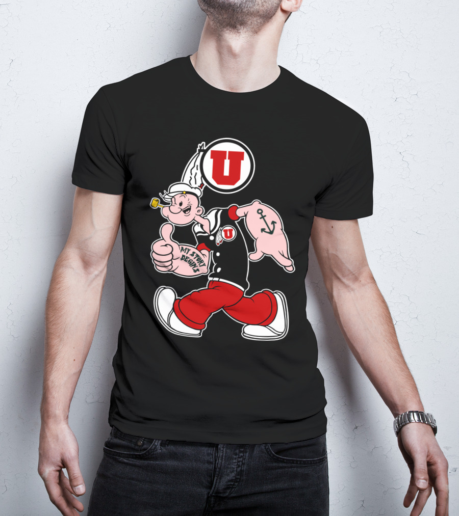 Utah Utes Popeye Thumbs Up Anchor Tattoo U T-Shirt