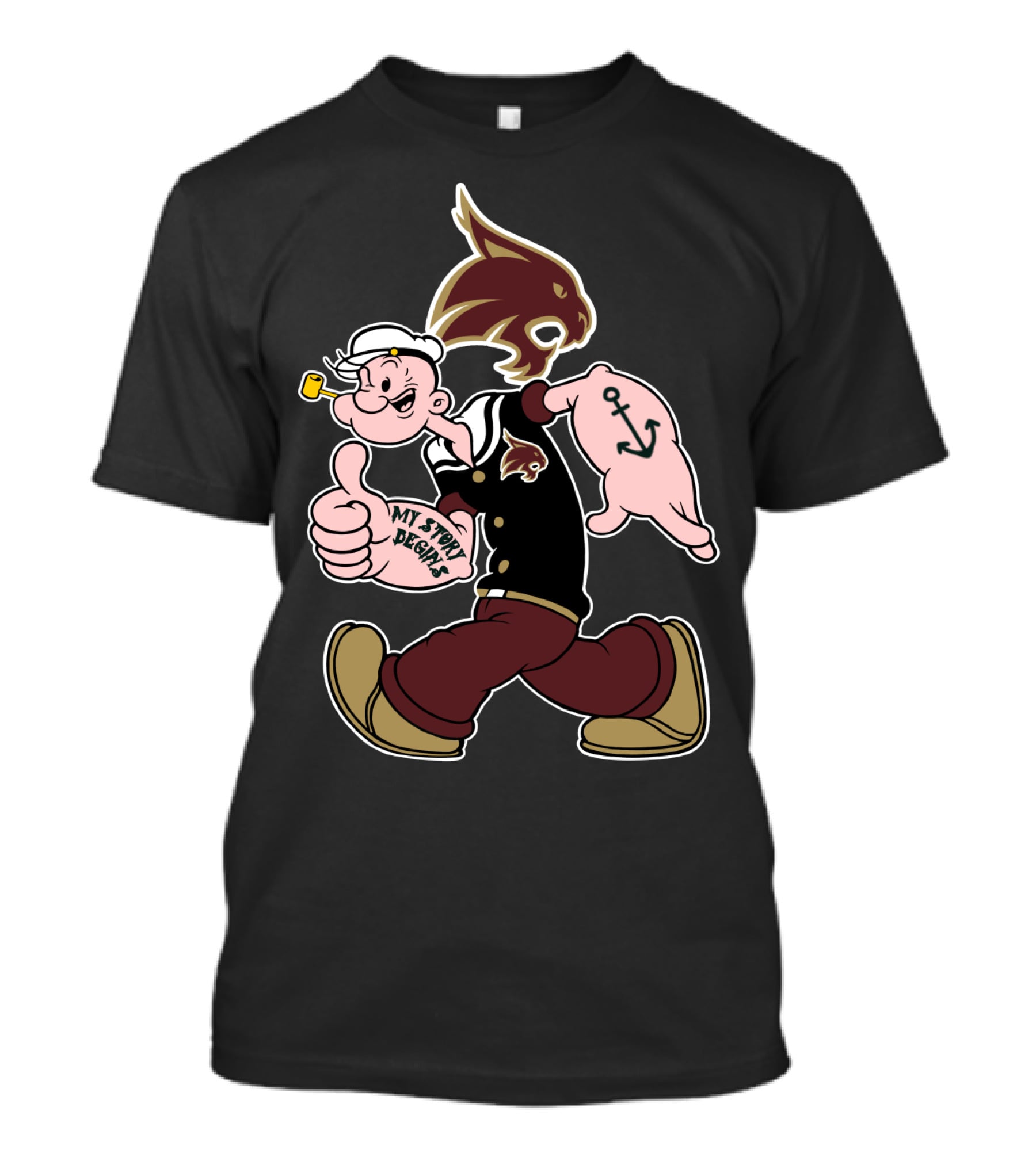 Texas State Bobcats My Story Begins 384 Retro Sailor Character T-Shirt