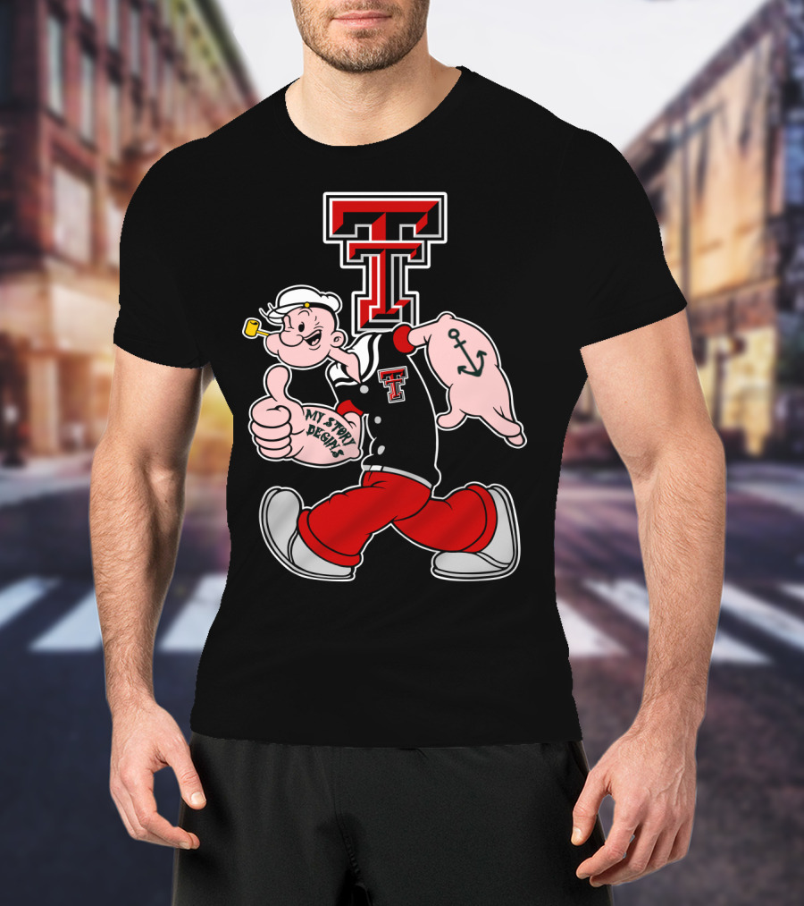 Popeye Thumbs Up Texas Tech Red Raiders Logo Mashup T-Shirt