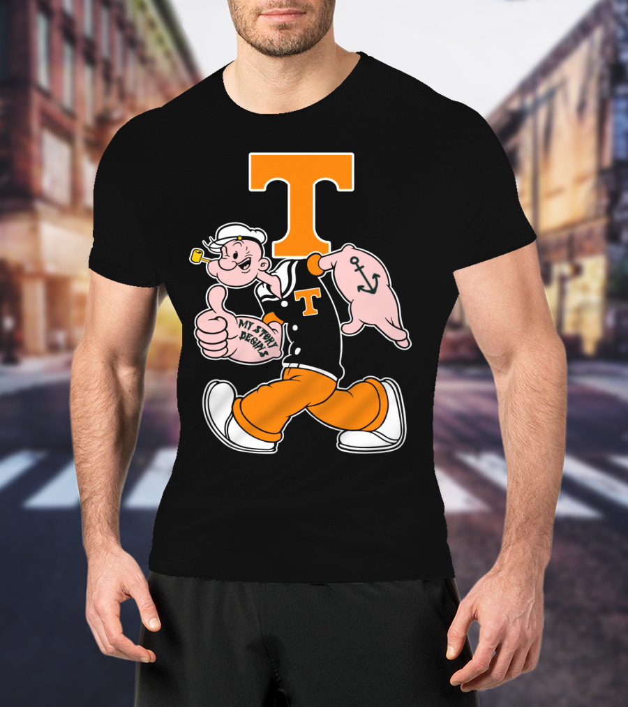 Tennessee Volunteers Popeye Character With Orange T And Anchor Tattoo T-Shirt