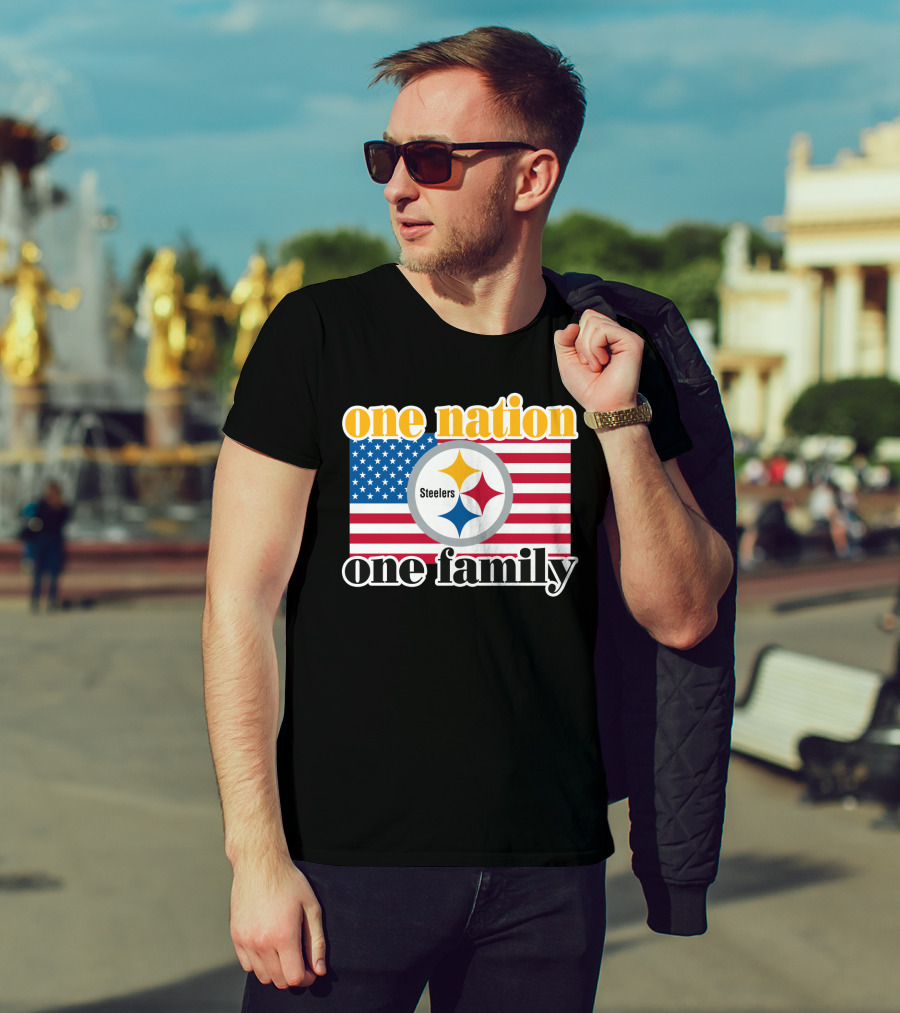 One Nation One Family Steelers American Flag T-Shirt