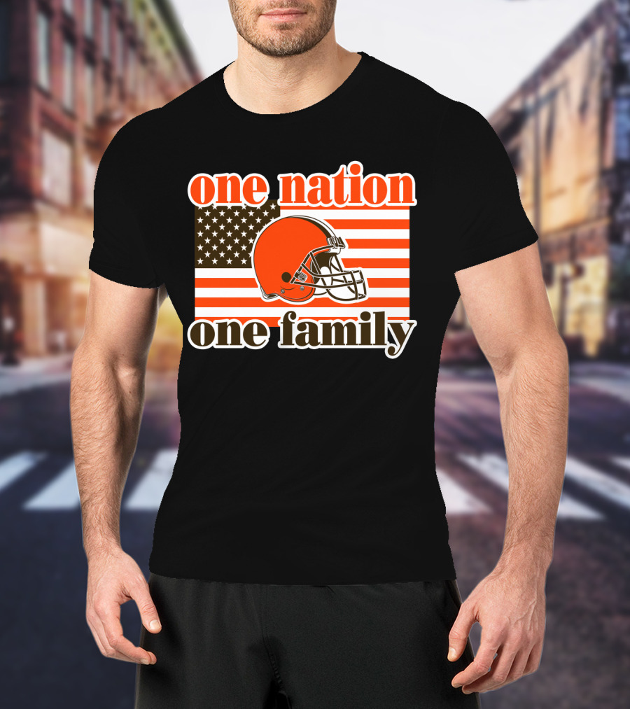One Nation One Family Cleveland Browns Helmet Flag T-Shirt