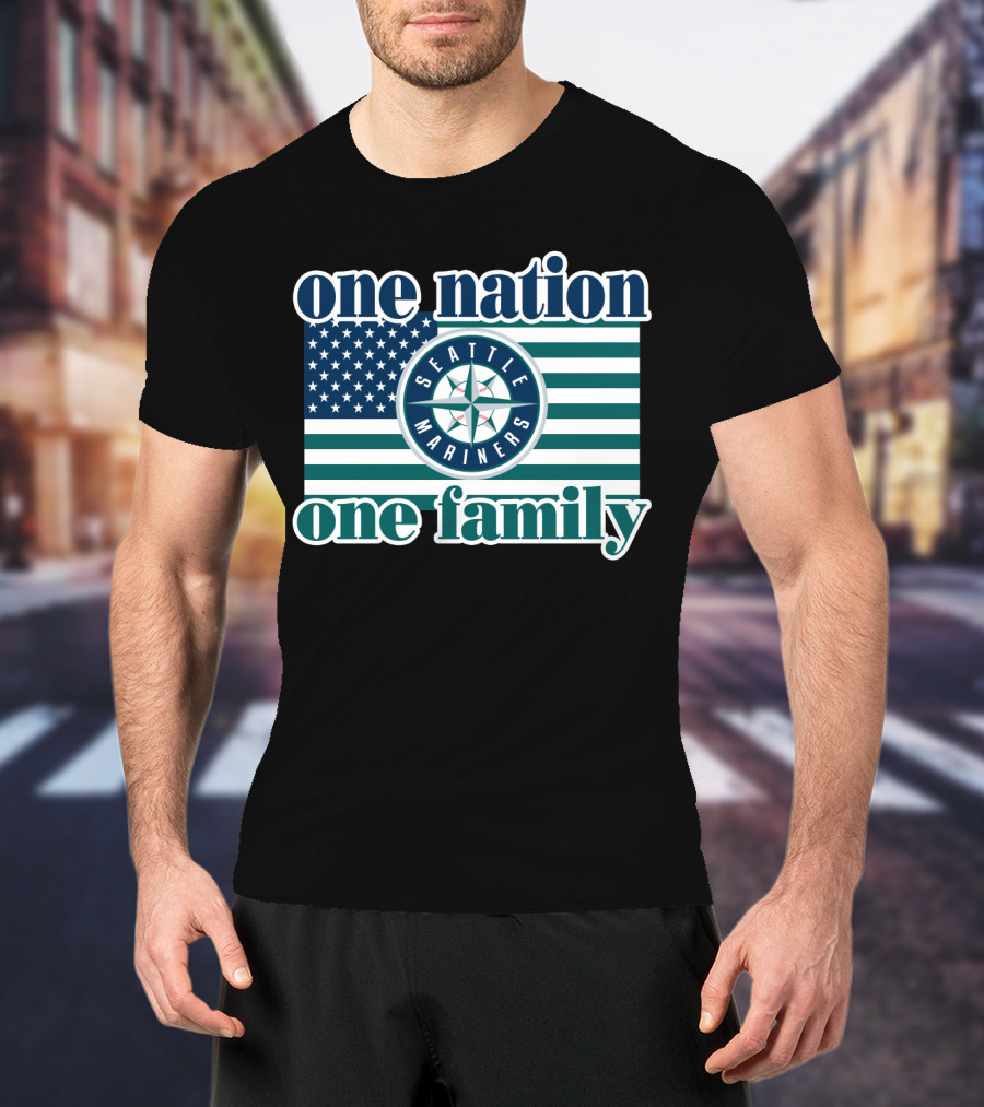 One Nation One Family Seattle Mariners Flag T-Shirt