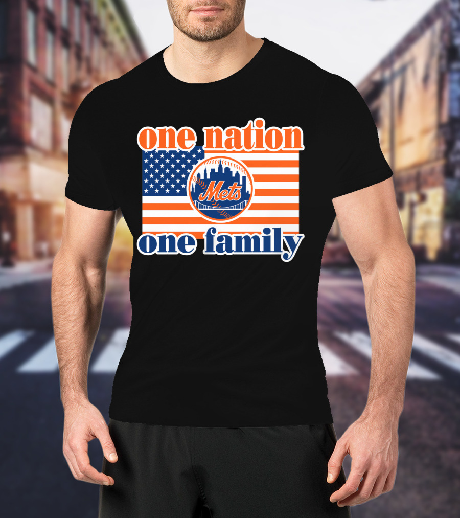 One Nation One Family New York Mets 44 Patriotic American Flag T-Shirt