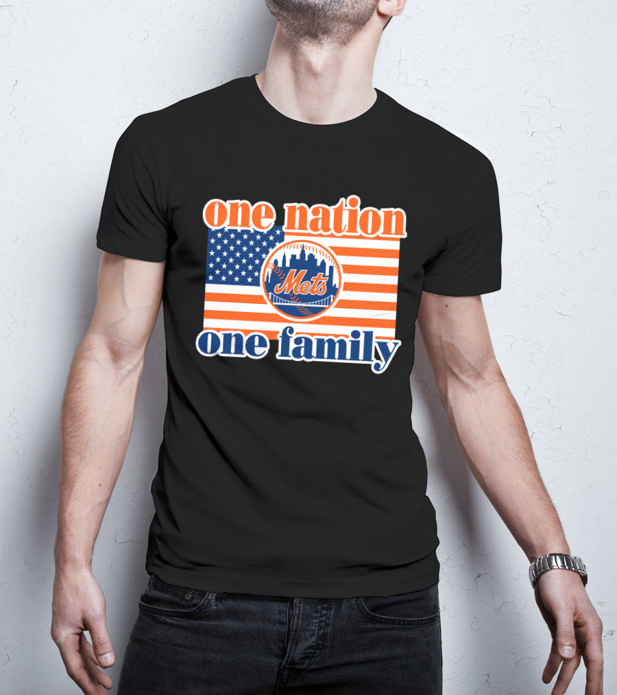 One Nation One Family New York Mets 44 Patriotic American Flag T-Shirt