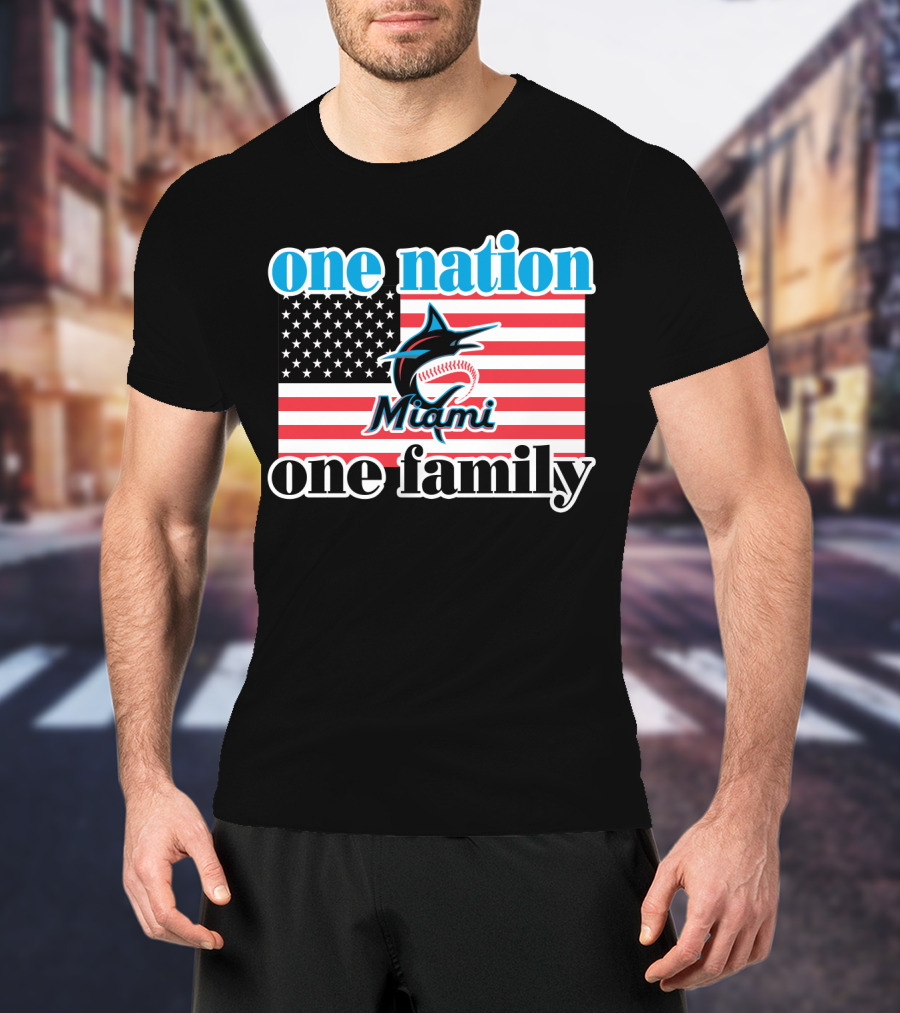 One Nation One Family Miami Marlins American Flag T-Shirt