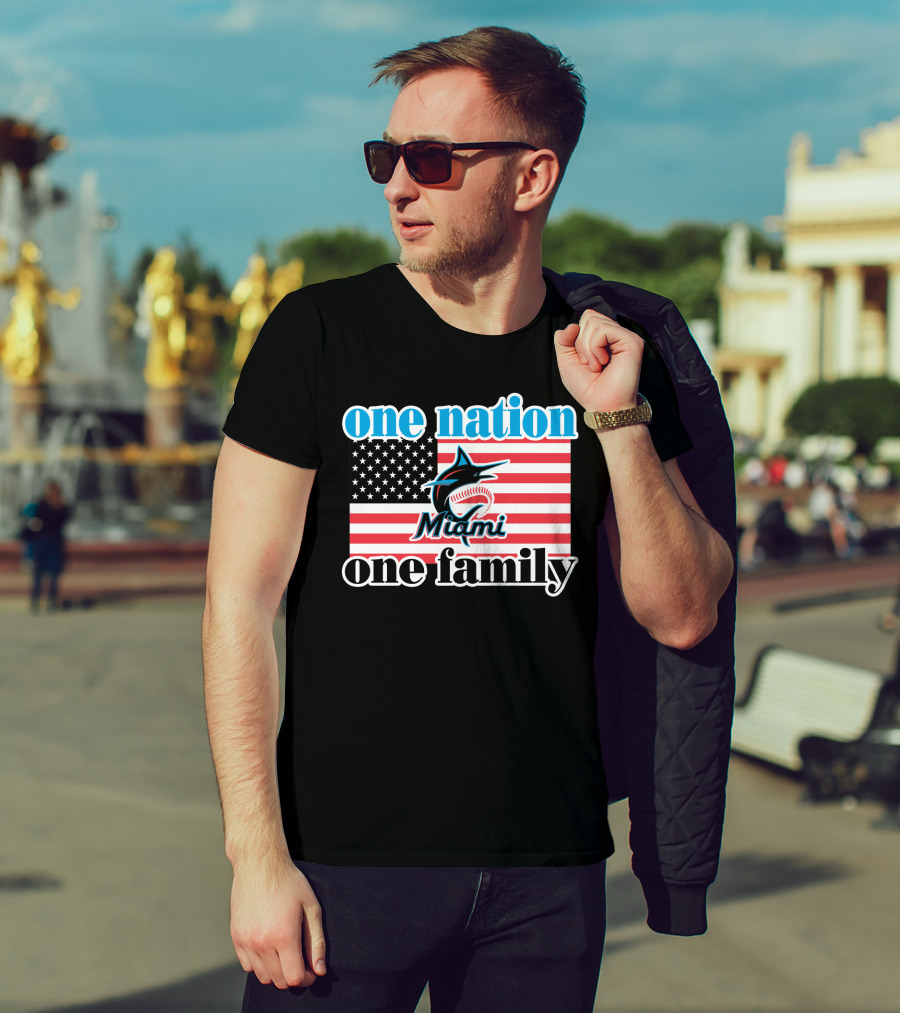One Nation One Family Miami Marlins American Flag T-Shirt