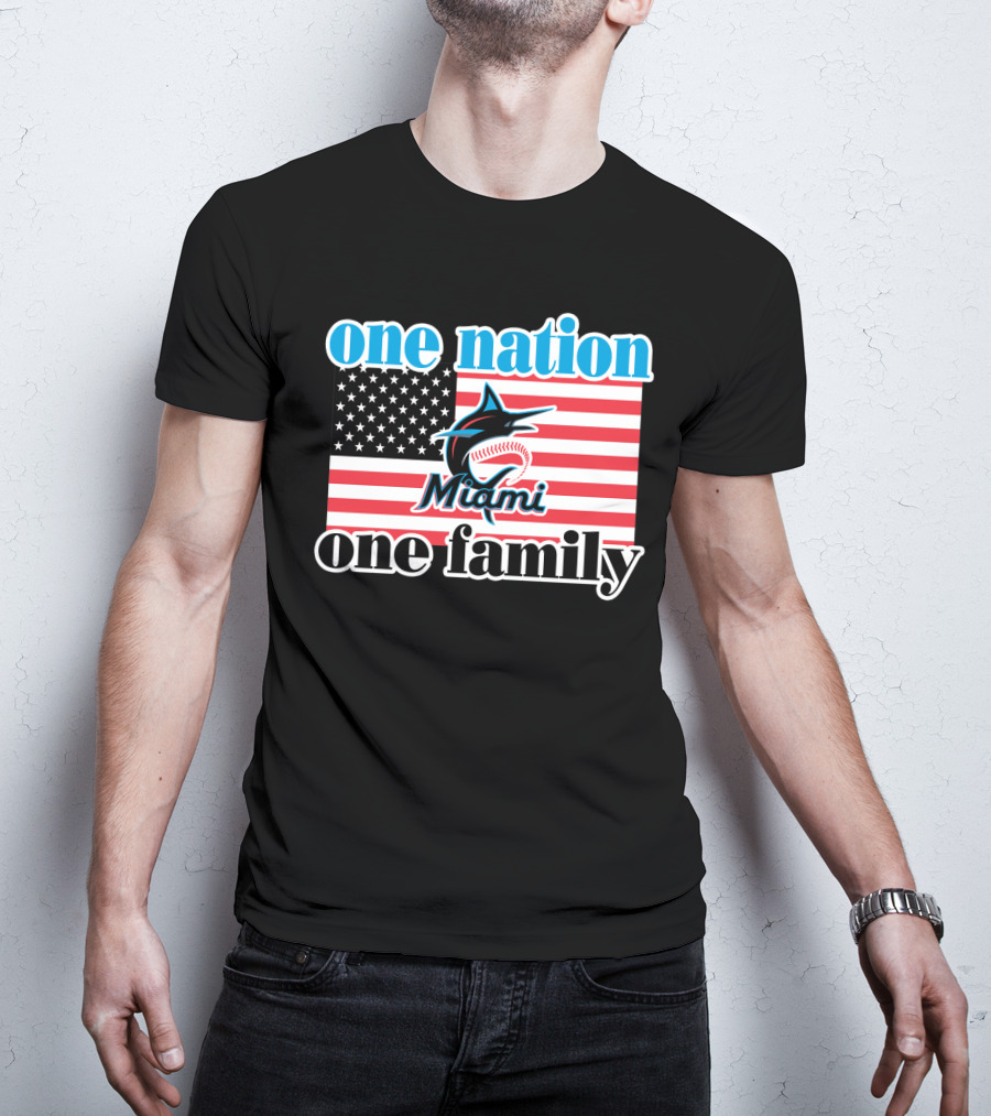 One Nation One Family Miami Marlins American Flag T-Shirt