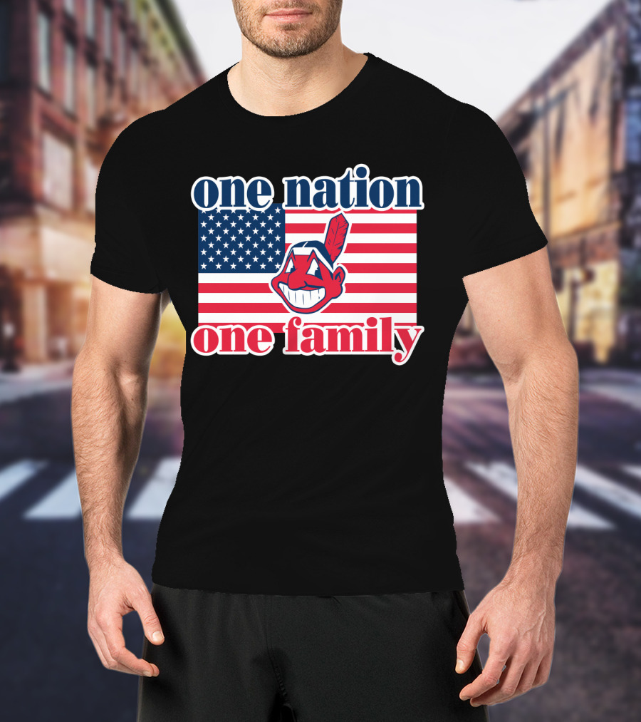 One Nation One Family 54 Cleveland Indians American Flag T-Shirt