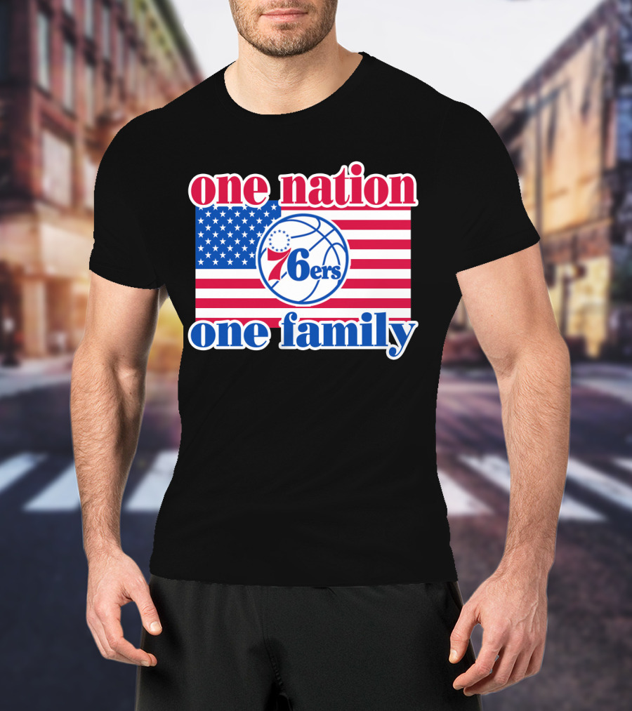One Nation One Family Philadelphia 76ers 68 American Flag Basketball T-Shirt