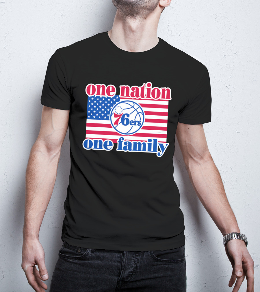 One Nation One Family Philadelphia 76ers 68 American Flag Basketball T-Shirt