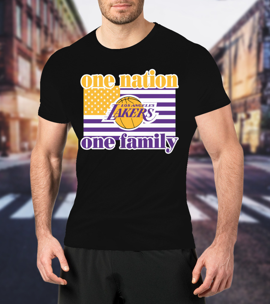 Los Angeles Lakers One Nation One Family American Flag T-Shirt