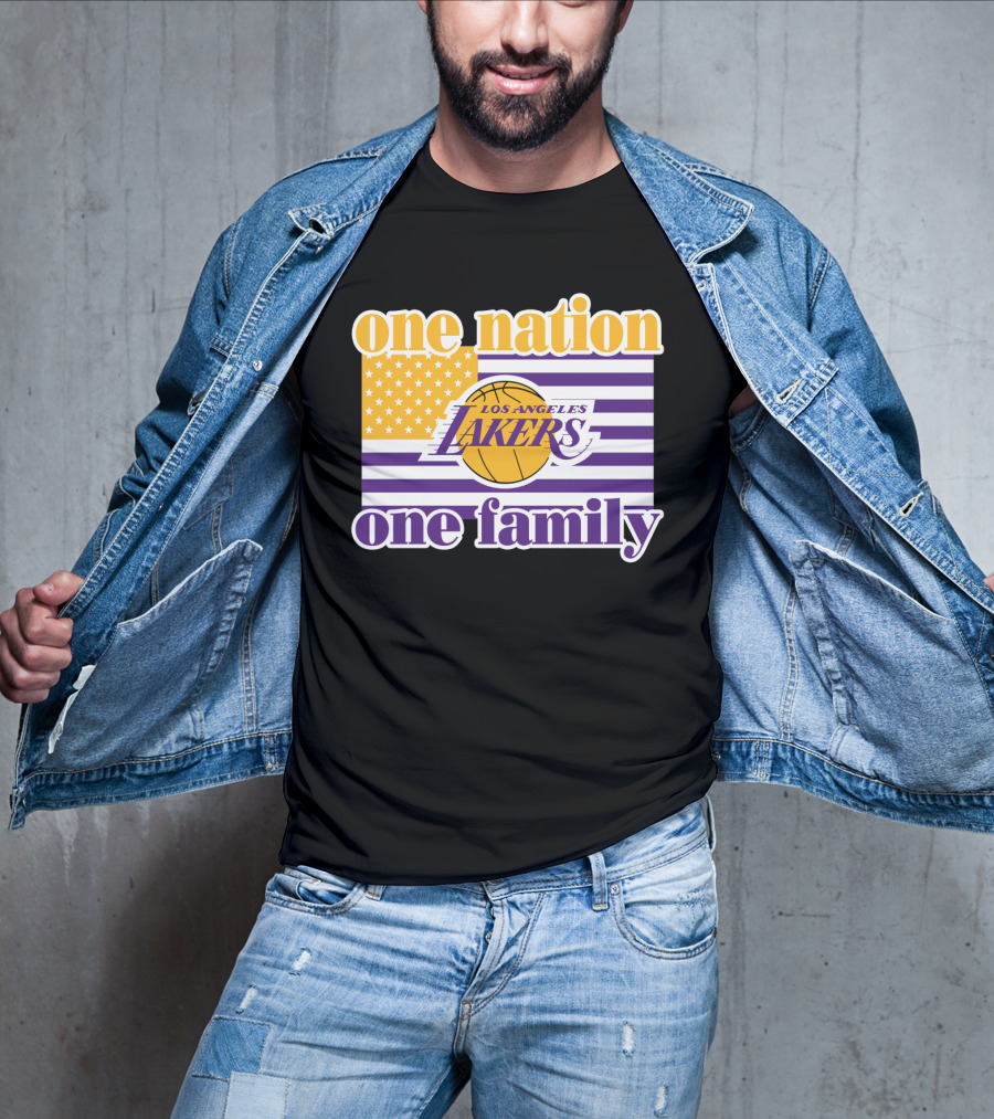 Los Angeles Lakers One Nation One Family American Flag T-Shirt