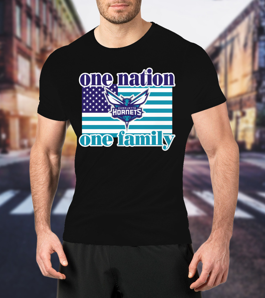 One Nation One Family Charlotte Hornets American Flag T-Shirt