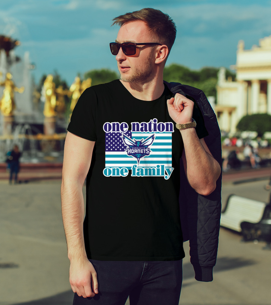 One Nation One Family Charlotte Hornets American Flag T-Shirt